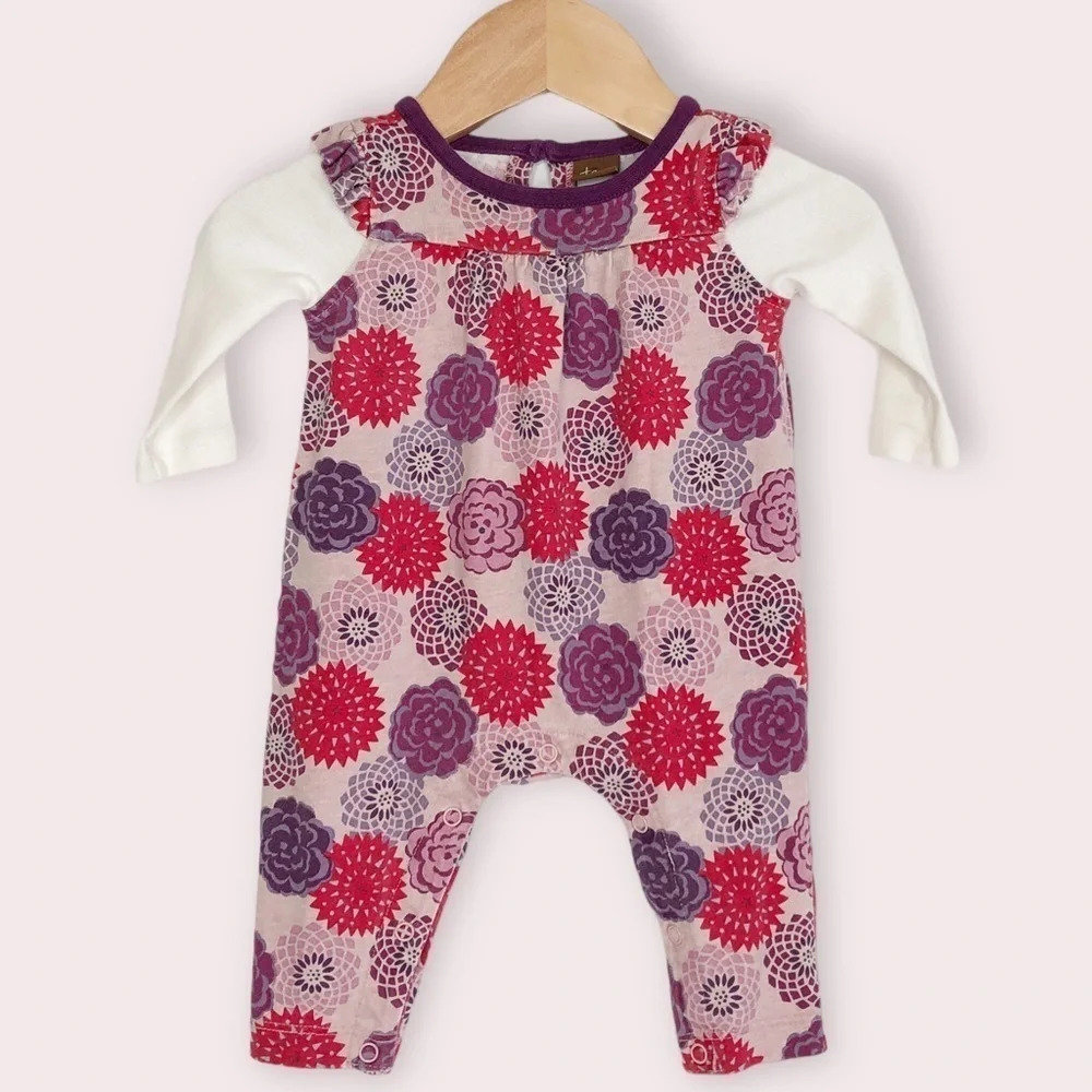 Tea Collection romper Nara floral print purple and red size 0-3 months‎